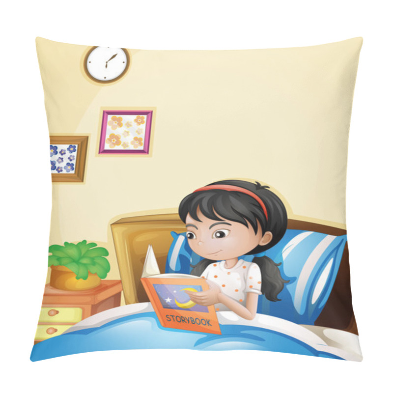 Personality  A Young Lady Reading A Storybook In Her Bed Pillow Covers