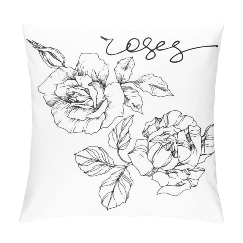 Personality  Vector Rose Floral Botanical Flowers. Black And White Engraved Ink Art. Isolated Roses Illustration Element. Pillow Covers