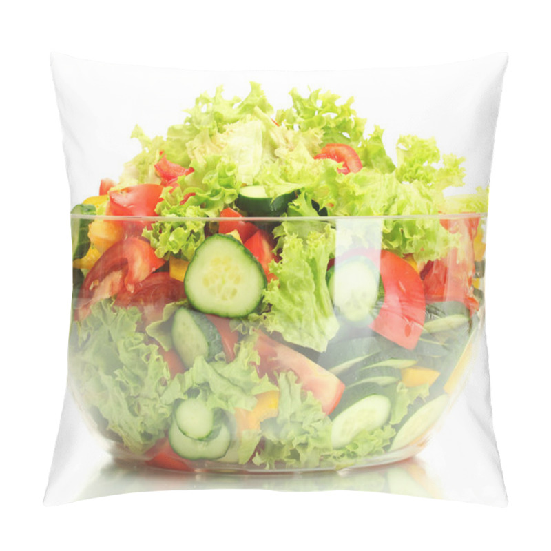 Personality  Fresh Vegetable Salad In Transparent Bowl Isolated On White Pillow Covers