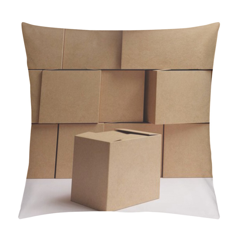 Personality  Cardboard Boxes Stacked In A Warehouse. The Concept Of Transportation, Shipments, Storage Of Packages And Cartons For Shipping. Work Of Logistics And Couriers. 3D Render, 3D Illustration. Pillow Covers