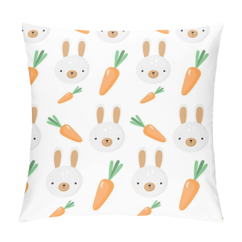 Personality    Vector Seamless Pattern With Cartoon Rabbits And Carrot For Easter And Other Users. For Greeting Card, Posters, Banners, Children Books, Printing On The Pack, Printing On Clothes, Wallpaper. Pillow Covers