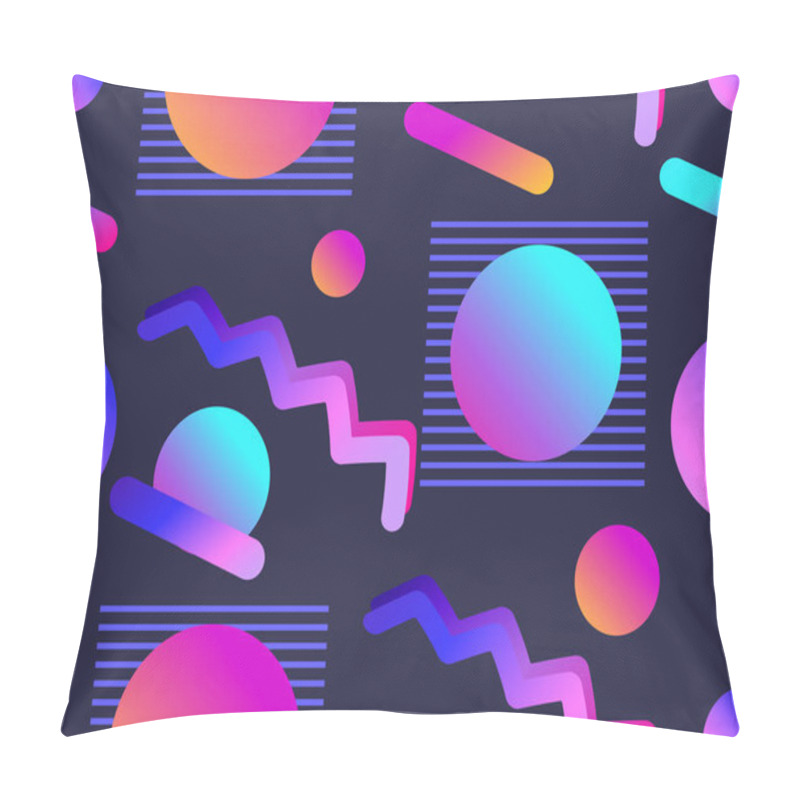 Personality  Memphis Seamless Pattern With Gradient Shape In The Style Of 80s. Synthwave, Futurism Background. Retrowave. Vector Illustration Pillow Covers