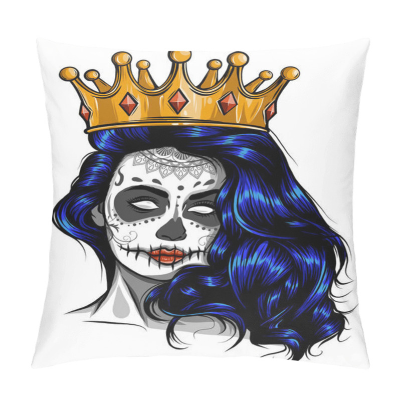 Personality  Skull Girl With A Crown. Vector Illustration Design Pillow Covers