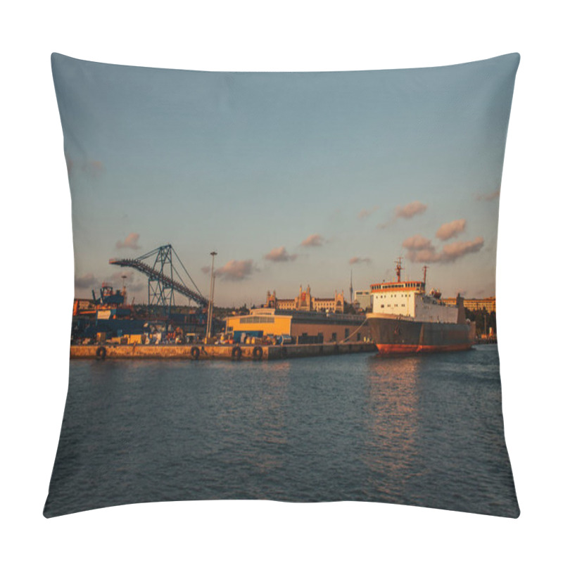 Personality  Cargo Ship Moored Near Port During Sunset, Istanbul, Turkey  Pillow Covers