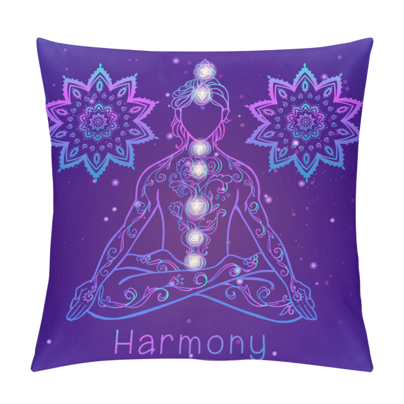 Personality  Yoga Man. Ornament Beautiful Concept Of Meditation. Geometric Element Hand Drawn. Vector Illustration. Geometric Sacred Geometry. Pillow Covers