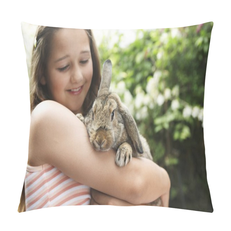 Personality  Girl Holding Bunny Rabbit Pillow Covers