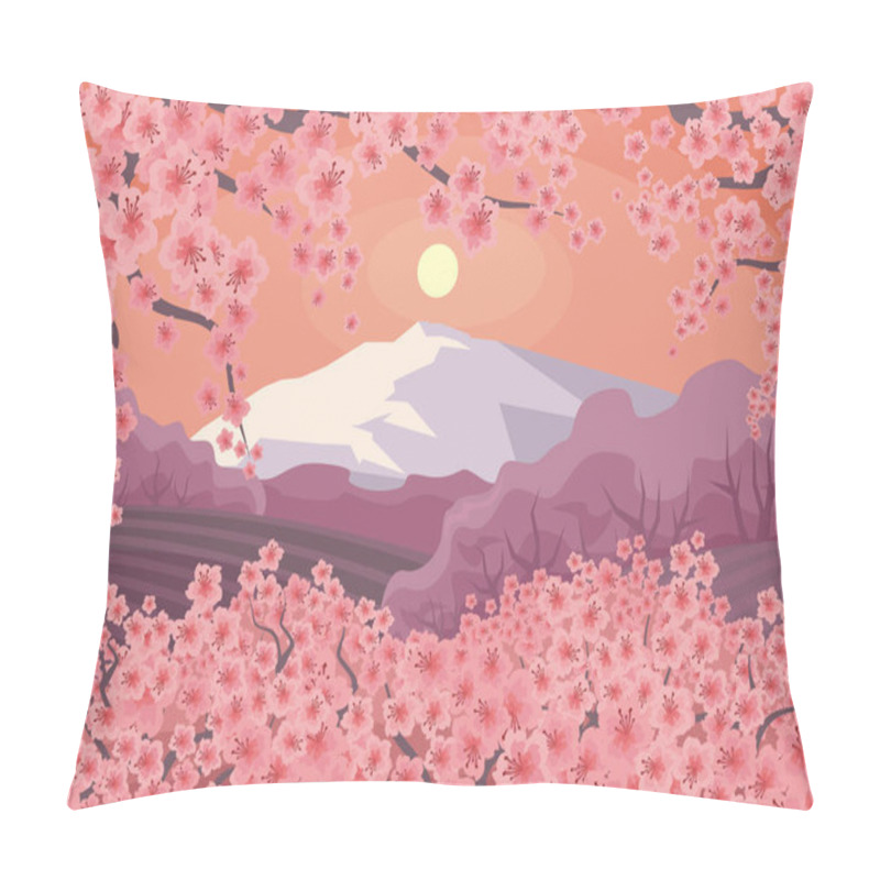 Personality   Blossoming Oriental Cherry And Mountain Pillow Covers