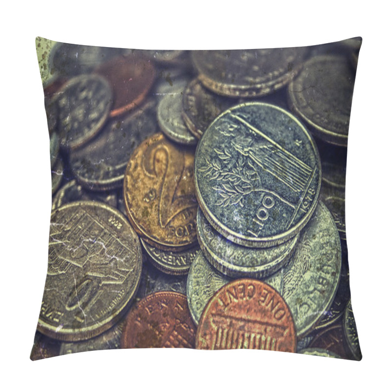 Personality  Old Photo With Old Coins 6 Pillow Covers