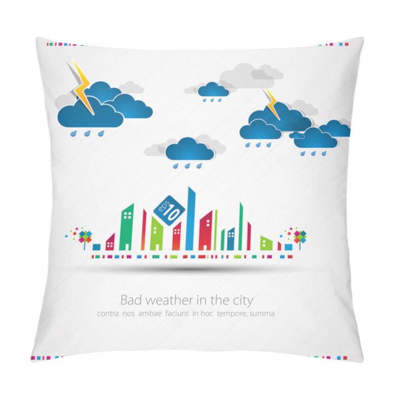 Personality  Funny City Theme Background With Rain. Pillow Covers