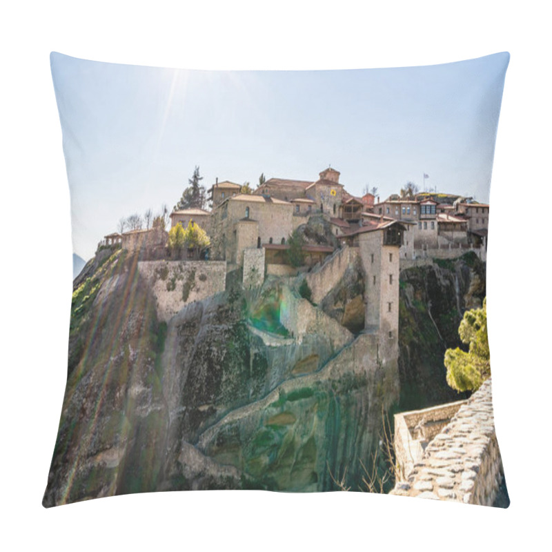 Personality  Sunshine On Ancient Monastery On Rock Formations In Meteora  Pillow Covers