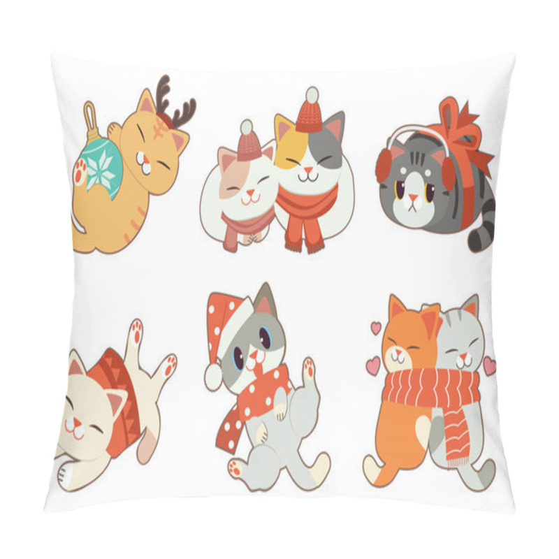 Personality  The Collection Of Cute Cat With Christmas Theme On The White Background Pillow Covers