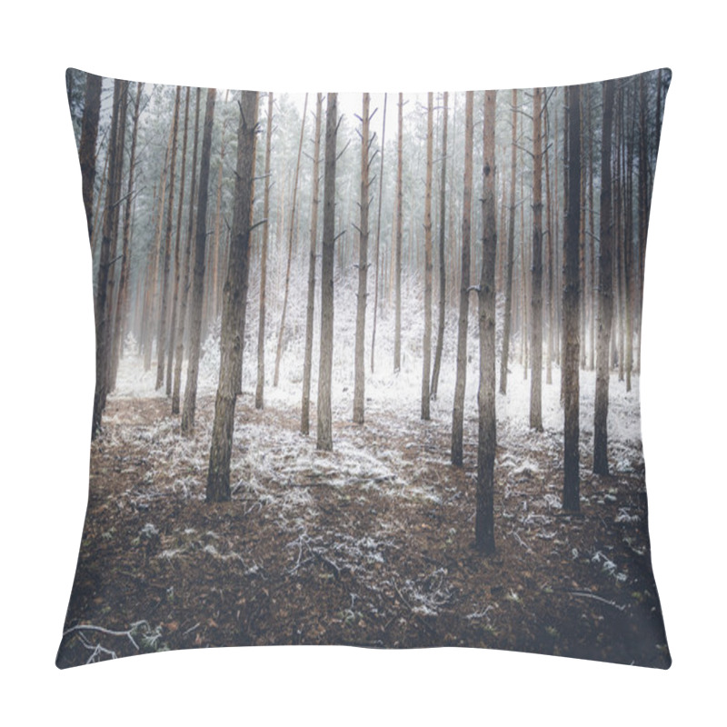 Personality  Spooky Winter Forest Covered By Mist Pillow Covers