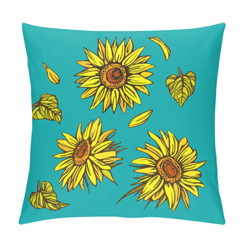 Personality  Sunflower Hand Drawing. Sketch Sunflower. Sunflower Doodle. Sunflower Line Art. Pillow Covers