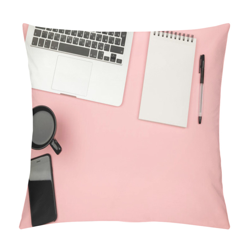 Personality  Home Office Stuff With Laptop, Notebook, Cup Of Coffee And Other Pillow Covers