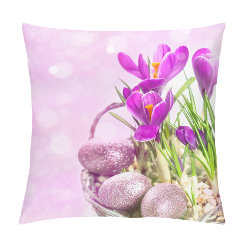 Personality  Crocus Flowers Over Blurred Background Pillow Covers