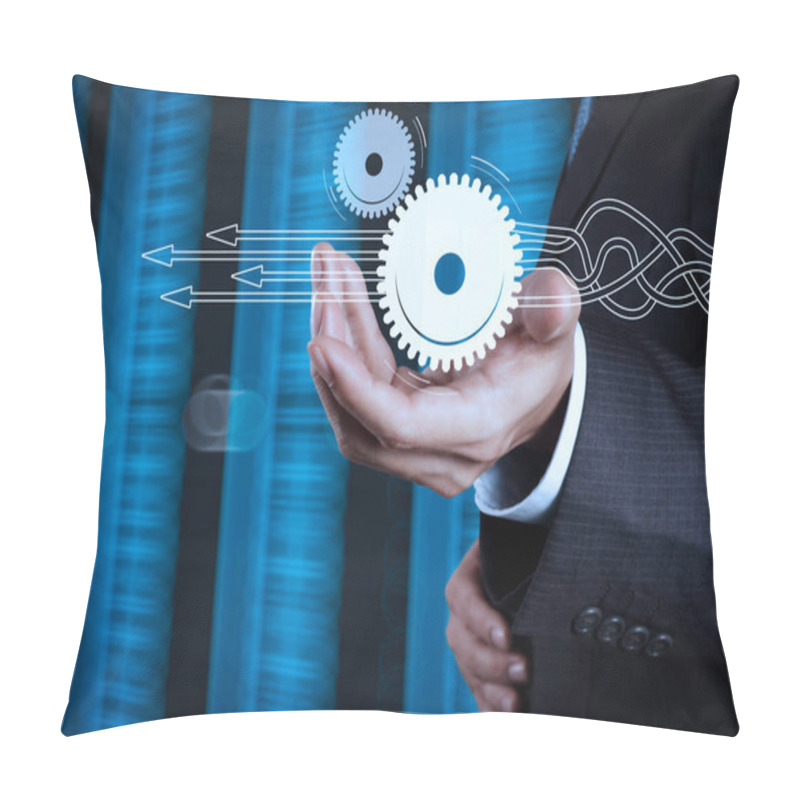 Personality  Thinking About Structuring Virtual Diagram Of Business Process With Solutions. Businessman Hand  And Server Room Background As Concept  Pillow Covers