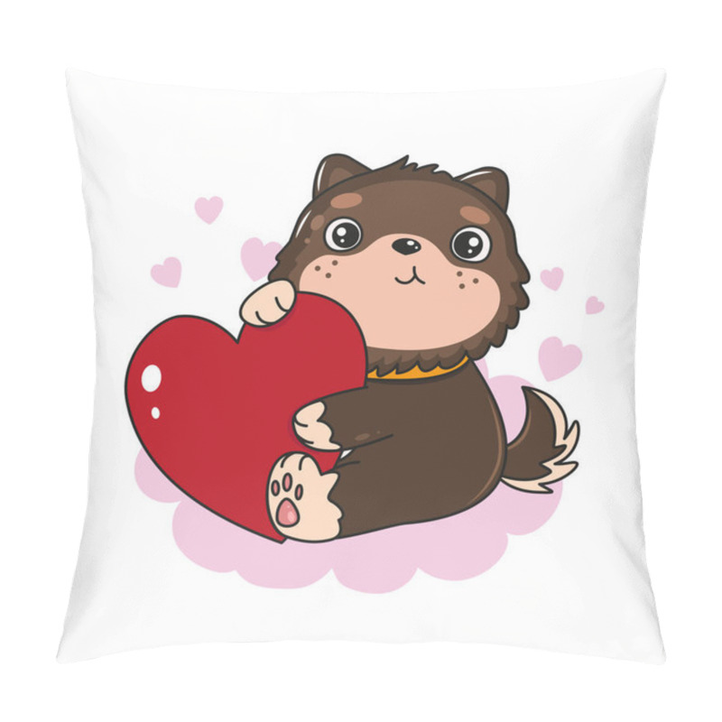 Personality  Kawaii Doggy With Heart. Cartoon Valentine's Greeting Banner Or Sticker Pillow Covers