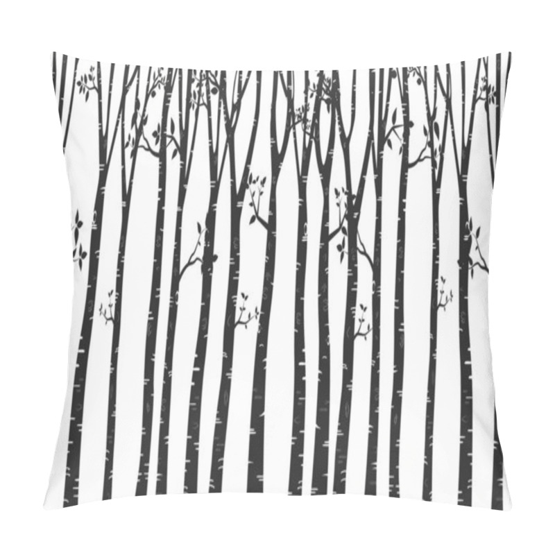 Personality  Birch Tree With Deer And Birds Silhouette Background Pillow Covers