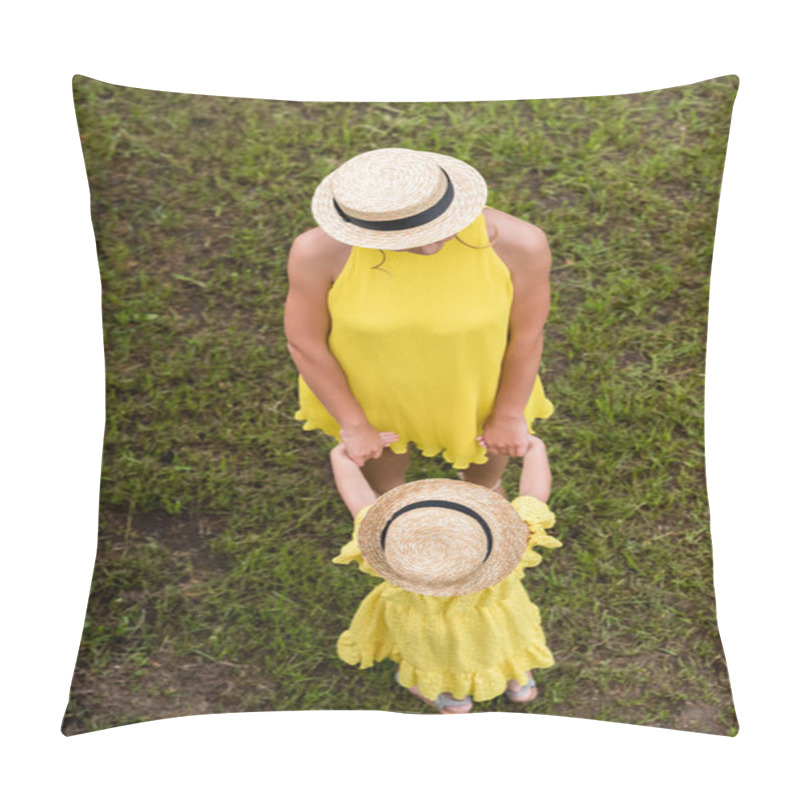 Personality  Mother And Daughter Holding Hands In Park Pillow Covers