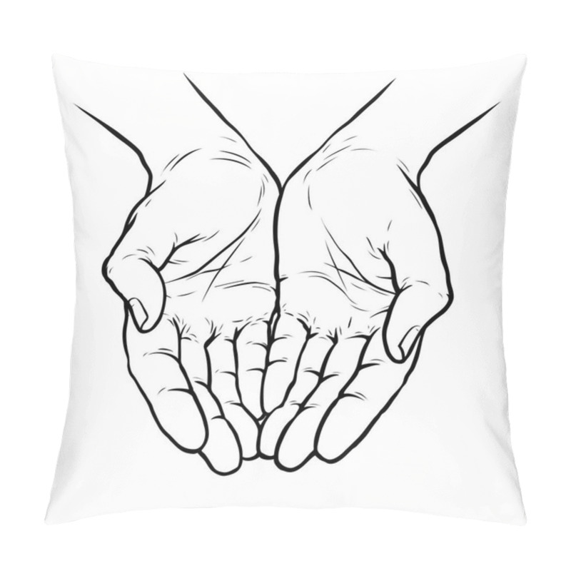 Personality  Hands Cupped Together. Sketch Vector Illustration Isolated Pillow Covers