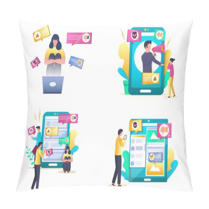 Personality  Internet Trolling Vector Concept Isolated Illustration Set Pillow Covers