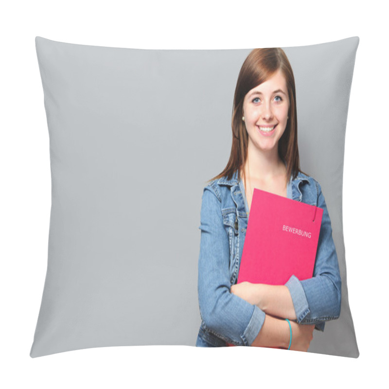 Personality  Young Woman Holding Job Application Pillow Covers