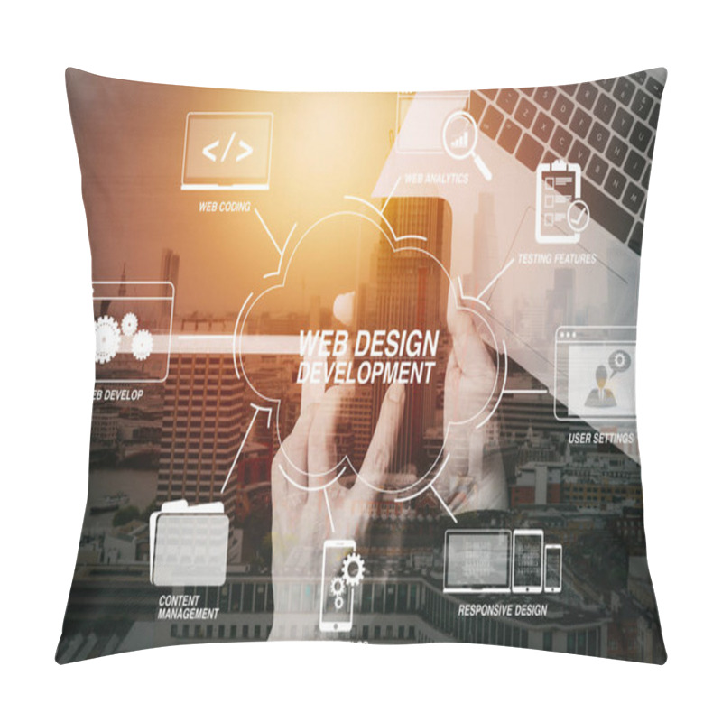 Personality  Developing Programming And Coding Technologies With Website Design In Virtual Diagram.cyber Security Internet And Networking Concept.Businessman Hand Working With VR Screen Padlock Icon Mobile Phone. Pillow Covers