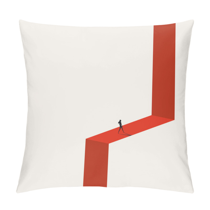 Personality  Business Woman Big Career Step Vector Concept. Symbol Of Challenge, Opportunity, Success. Minimal Illustration. Pillow Covers