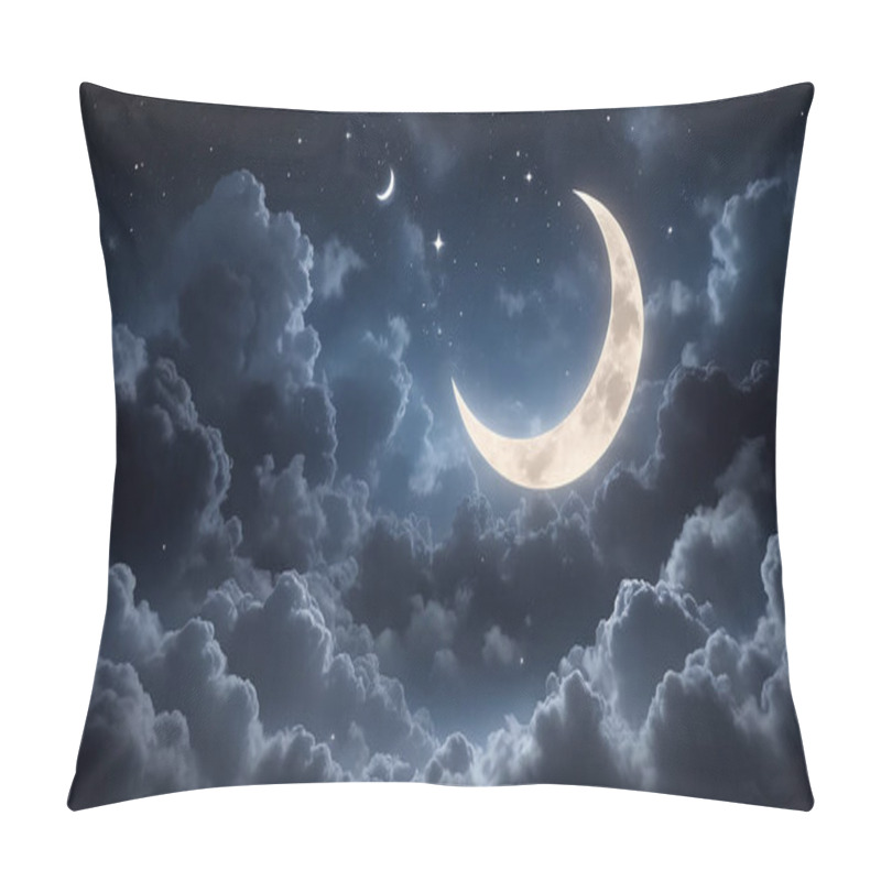 Personality  Starry Night With A Glowing Crescent Moon And Scattered Clouds Pillow Covers