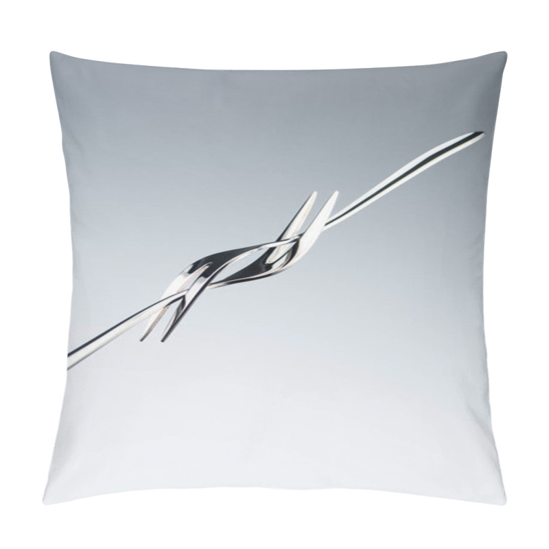 Personality  Two Silver Forks With Two Tines Isolated On Grey Pillow Covers