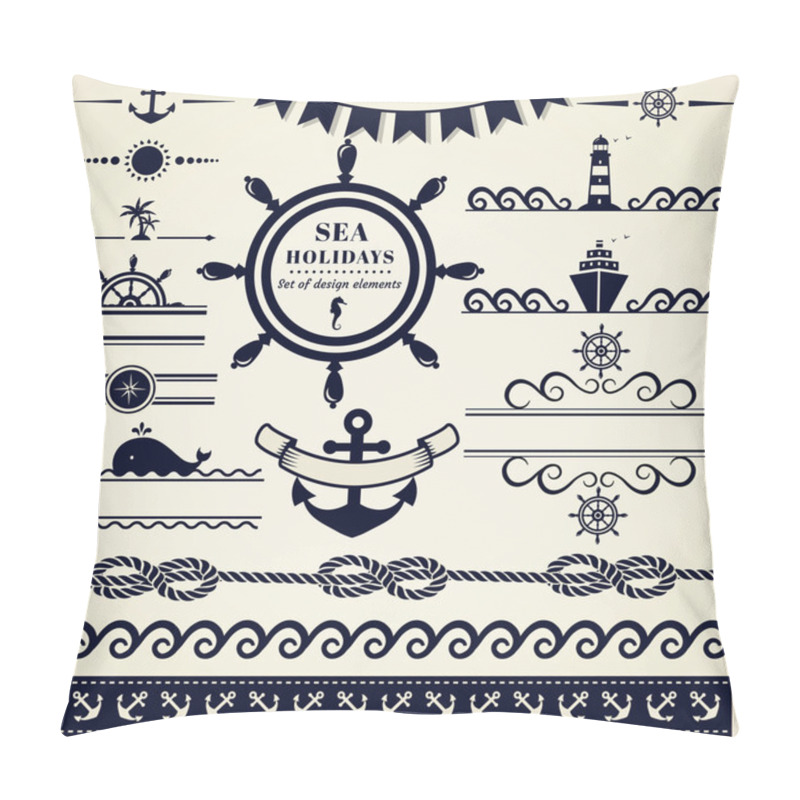 Personality  Nautical And Sea Design Elements. Vector Set. Pillow Covers