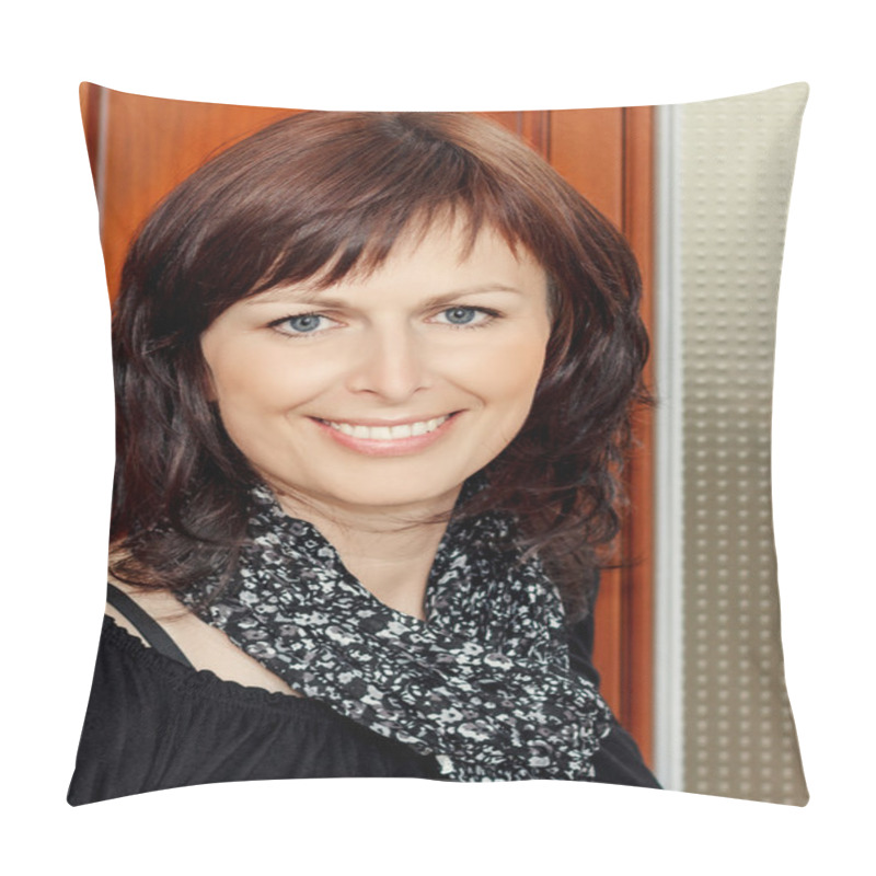 Personality  Fashion Beauty Portrait Of Smilling Middle Age Woman Pillow Covers