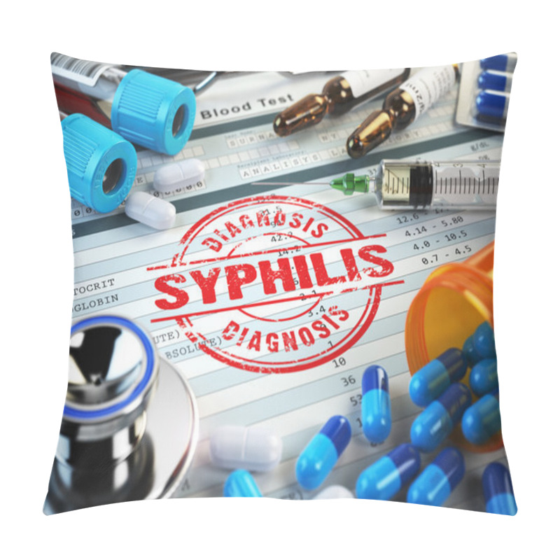 Personality  Syphilis Diagnosis. Stamp, Stethoscope, Syringe, Blood Test And  Pillow Covers