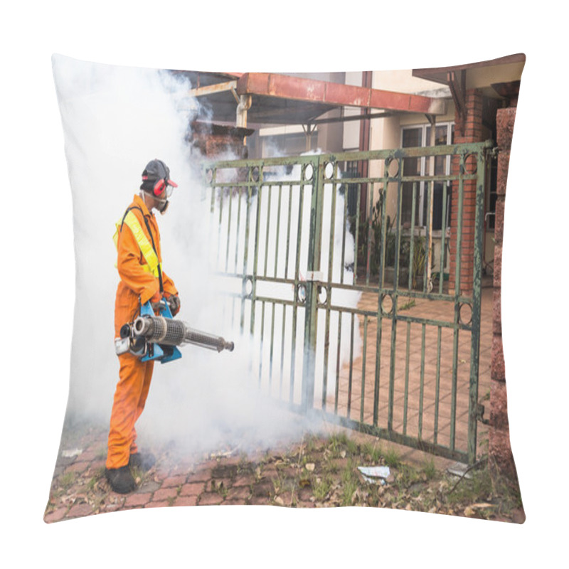 Personality  Worker Fogging Residential Area With Insecticides To Kill Aedes  Pillow Covers