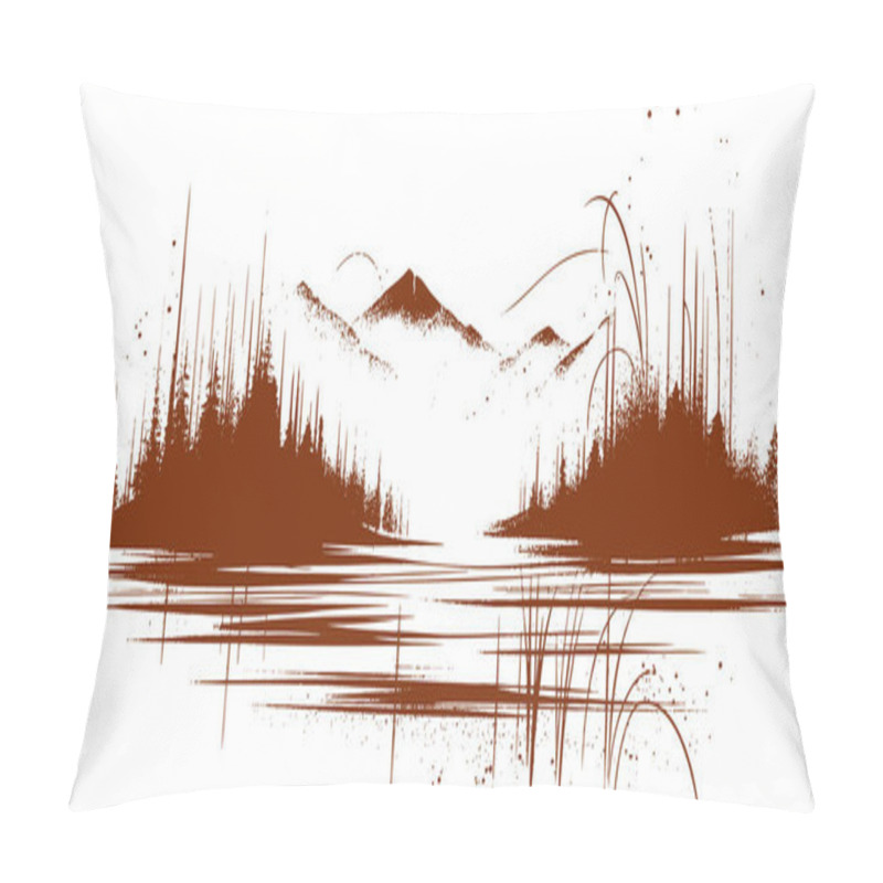 Personality  Silhouette Drawing Vector Illustration Of Forest Landscape With Mountains Pillow Covers