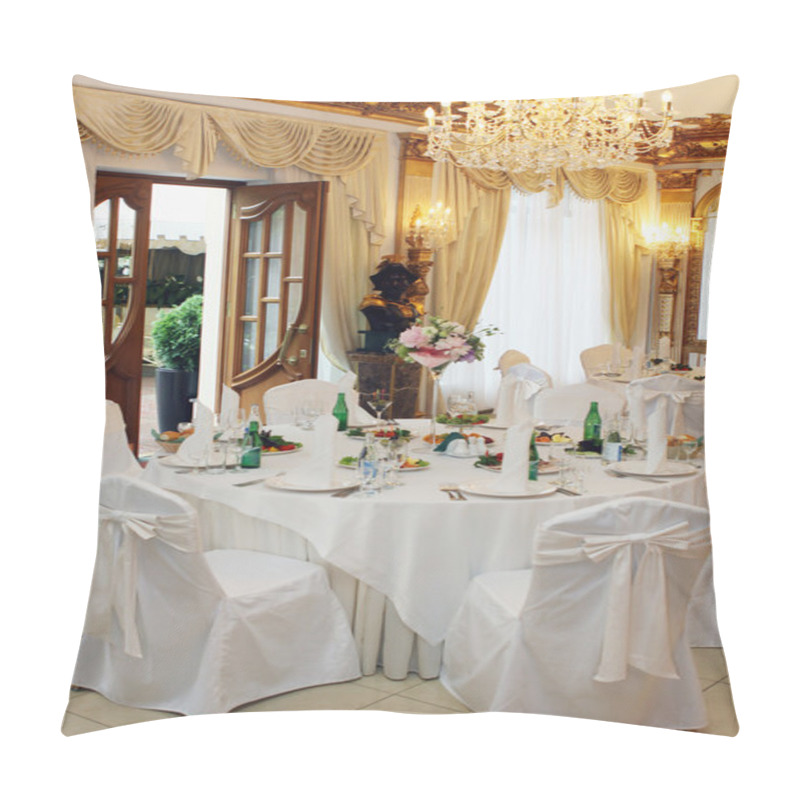 Personality  Table Setting At A Luxury Wedding Reception Pillow Covers