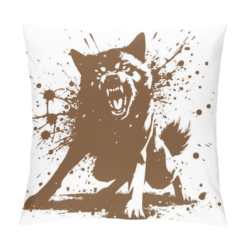 Personality  Aggressive Wolf In Splatter Art Style With Dynamic Paint Splatters And Fierce Expression Pillow Covers