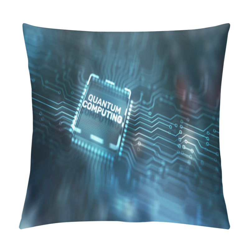 Personality  Quantum Computing Concept. The Inscription On The Processor Icons. Pillow Covers