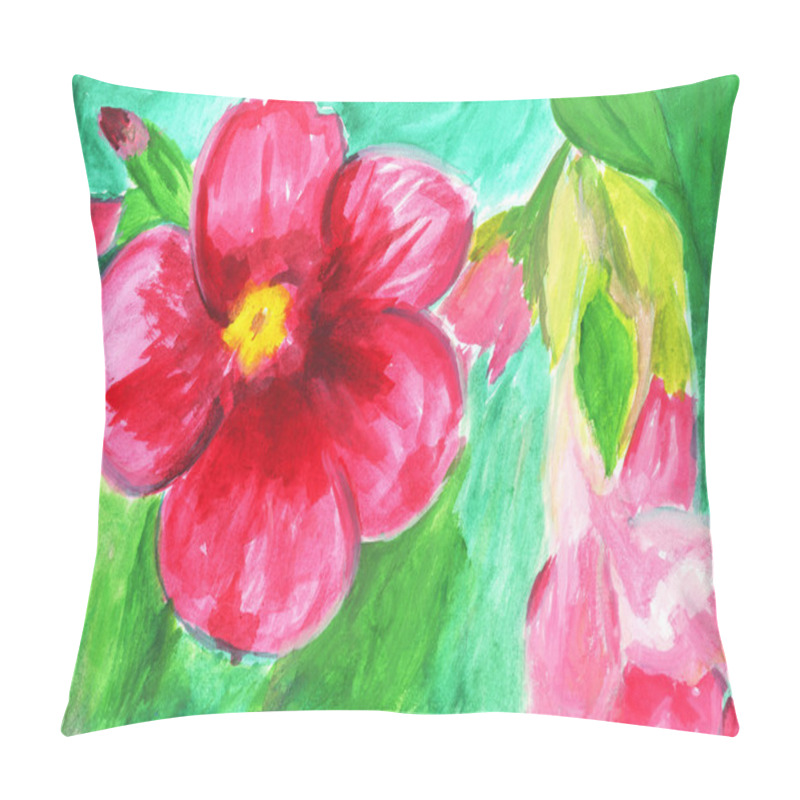 Personality  Pink Flowers, Gouache Illustration Pillow Covers