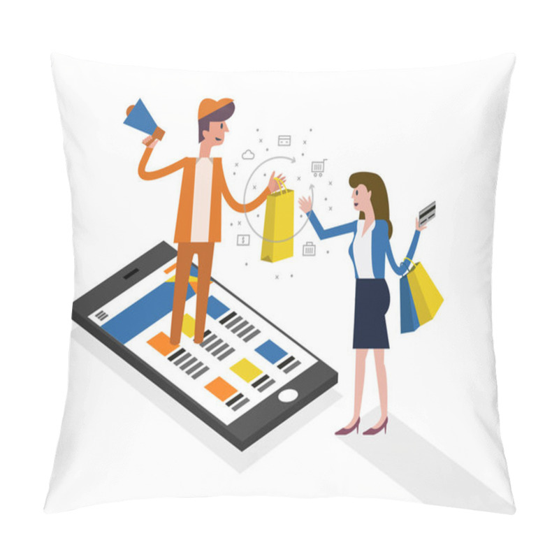 Personality  Online Shopping And Online Marketing On Mobile Phone Concept.  Pillow Covers