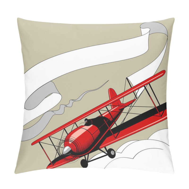 Personality  Retro Red Airplane With The Ribbon Banner In The Sky Pillow Covers