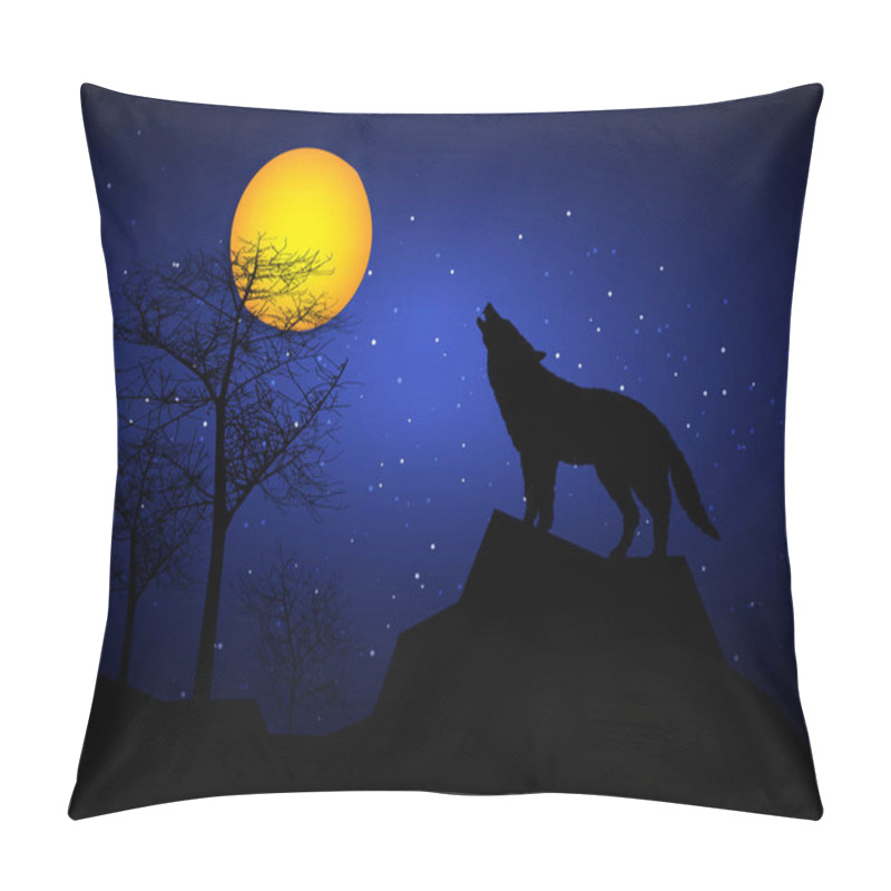 Personality  Silhouette Of Howling Wolf On Rock With Moon In Starry Sky Pillow Covers