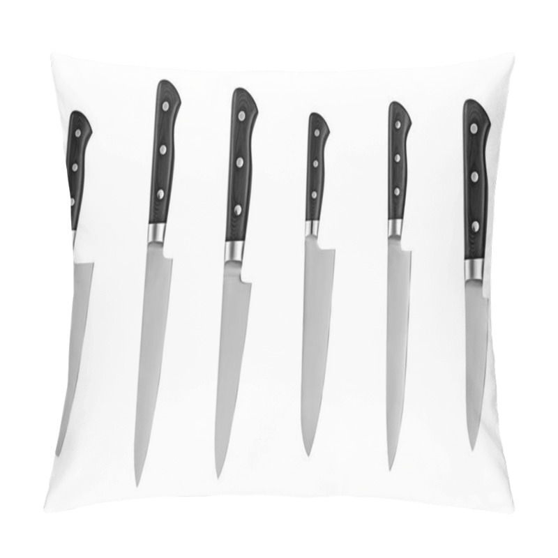 Personality  Set Of Steel Kitchen Knives, Isolated On White Background With Clipping Path. Chef Knife Pillow Covers