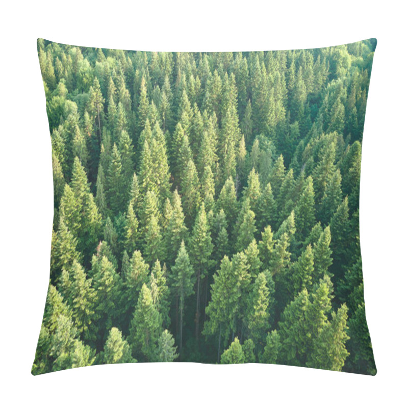 Personality  Aerial View Of Green Pine Forest With Dark Spruce Trees. Nothern Woodland Scenery From Above. Pillow Covers