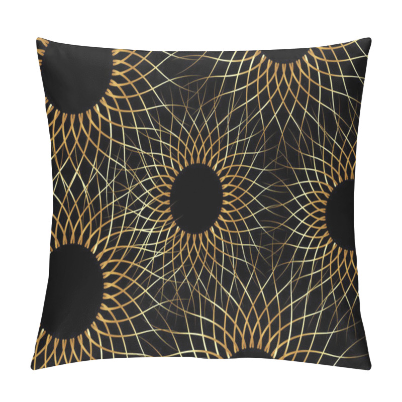 Personality  Gold Sunflowers Concept Of Sunburst Sign, Radial Rays Template,  Intertwining Of Wavy Lines, Filled Golden Symbol, Concept Of Sunlight, Luxury Vector Isolated On Black Background Pillow Covers