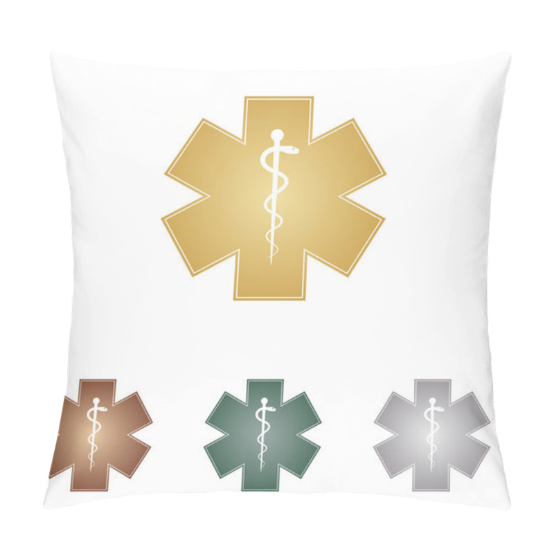 Personality  Medical Symbol Of The Emergency Or Star Of Life. Metal Icons On White Backgound. Pillow Covers