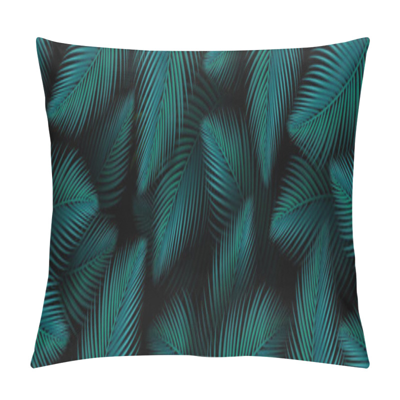 Personality  Tropical Jungle Palm Tree With Fresh Green Leaves. Spring Or Summer Nature Leaf Of A Plant On A Dark Background. Luxurious Abstract Design Element For Banner Cosmetics Spa Medical Travel Company Pillow Covers