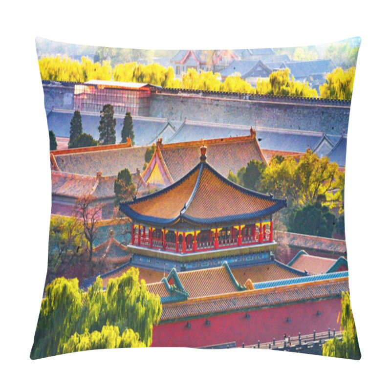 Personality  Grey Haze Blue Pavilion Green Trees Forbidden City Beijing Chin Pillow Covers