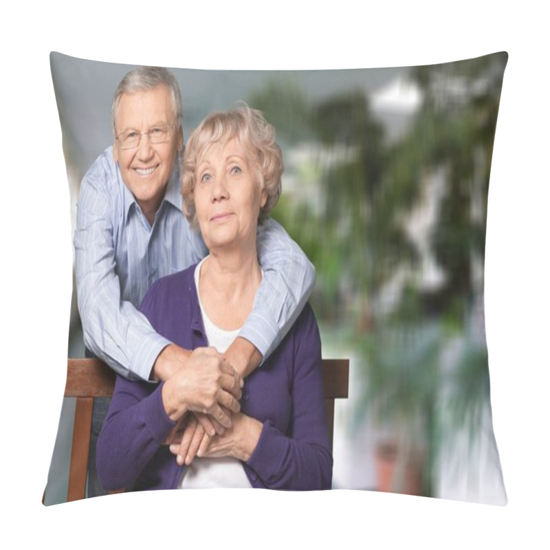 Personality  Happy Older Mature Classy Couple Hugging, Thinking Of Good Future. Pillow Covers