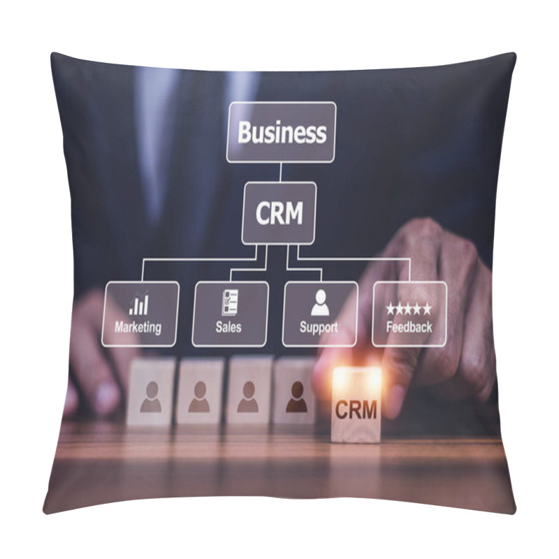 Personality  CRM Customer Relationship Management Concept, Businessman Using CRM Software For Business Marketing, Customer Management. Pillow Covers